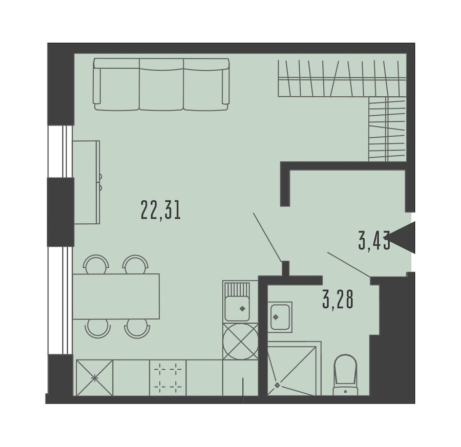 Квартира студия 29.02 м², 5/5 эт., Комплекс апартаментов «Bereg. Курортный»